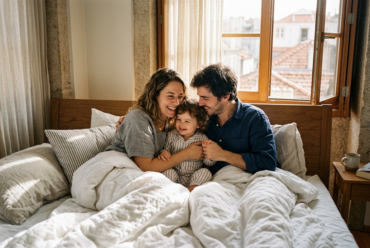 Domingo de manhã na cama em família