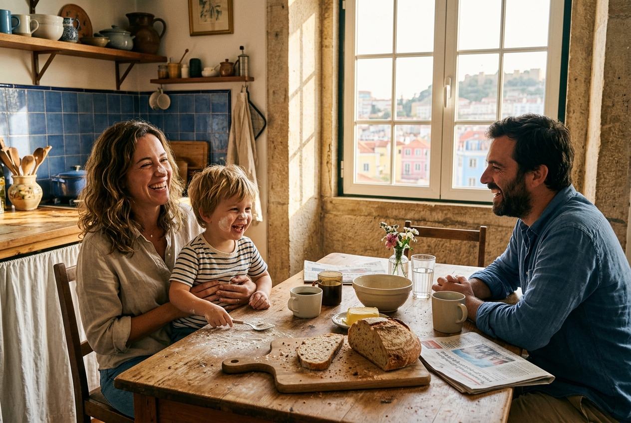 Manhã de risada e farinha na cozinha em família